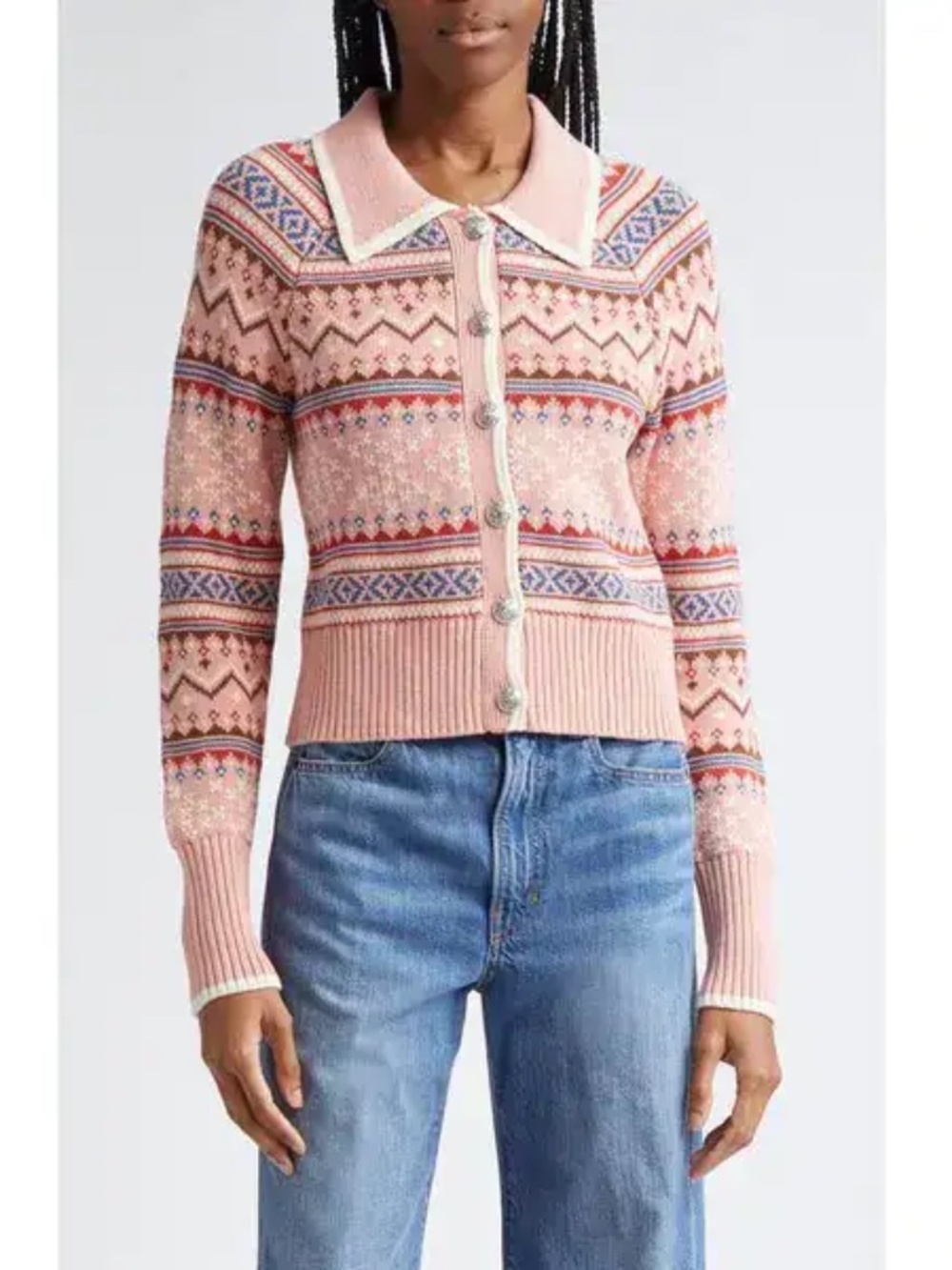 Veronica Beard Cheshire Fair Isle Cardigan in Multi Rose XL